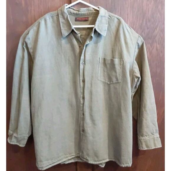 Richard Malcolm Irish Linen Button Long Sleeve Olive Green Shirt Womens 2X - Picture 1 of 7